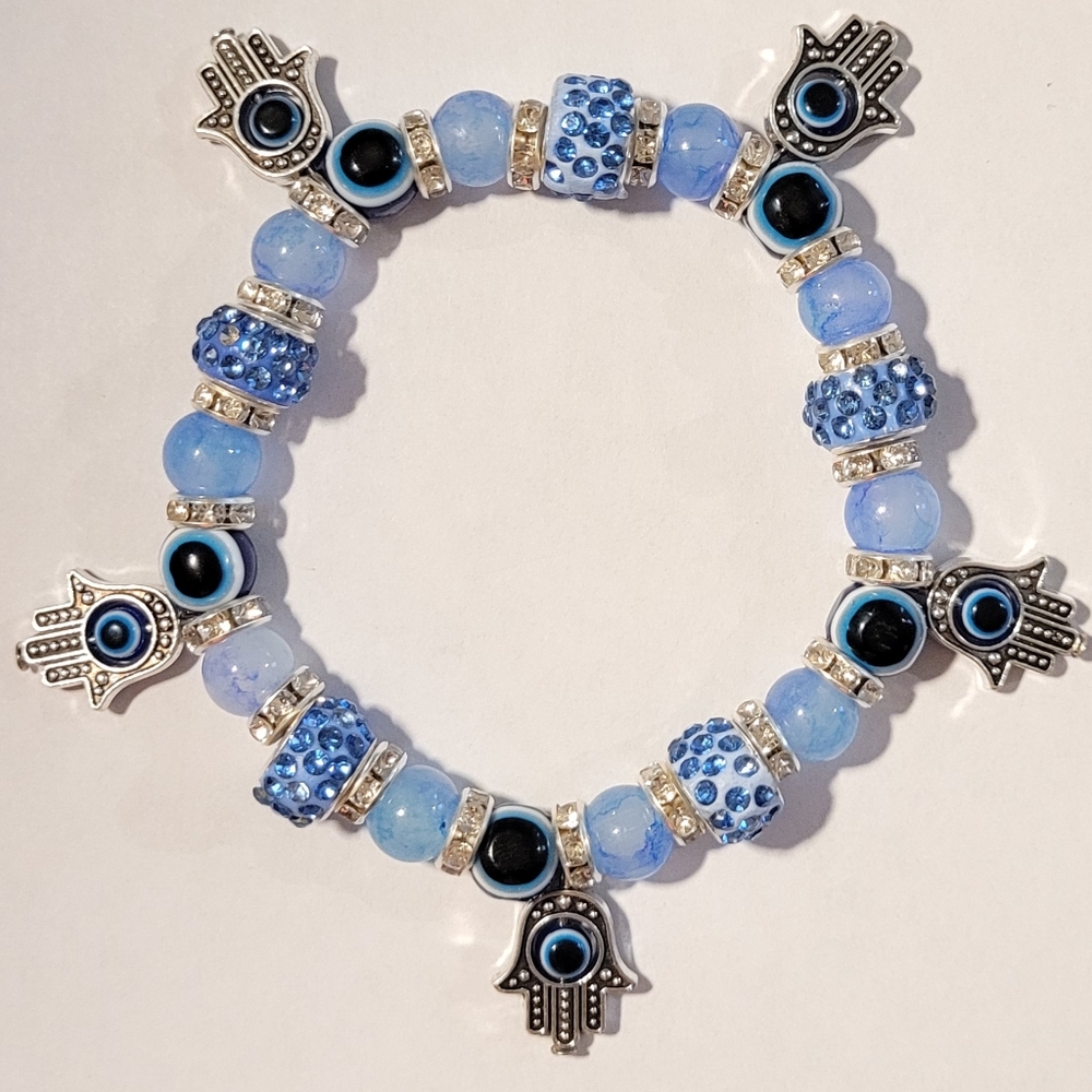 Blue Hamsa Evil Eye Beaded Protection Mal De Ojo Luck Fashion Bracelet